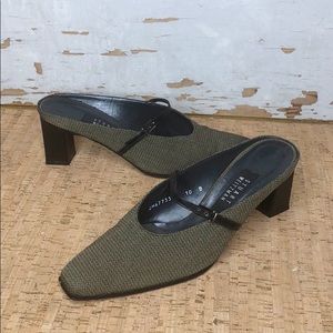 Stuart Weitzman VTG Mules Olive/Black EUC sz 10